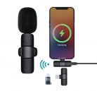 Csiptetős Vezeték Nélküli Mikrofon, Okostelefonhoz, Omnidirekcionális, Wireless, USB-C/Lightning csatlakozó, fekete