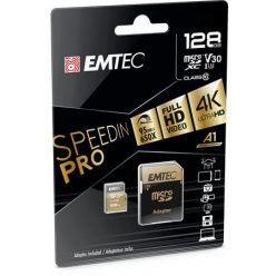   Memóriakártya, microSDXC, 128GB, UHS-I/U3/V30/A2, 100/95 MB/s, adapter, EMTEC "SpeedIN"