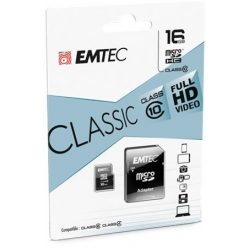   Memóriakártya, microSDHC, 16GB, CL10, 20/12 MB/s, adapter, EMTEC "Classic"