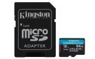 Memóriakártya, microSDXC, 64GB, C10/UHS-I/U3/V30/A2, adapter, KINGSTON "Canvas Go! Plus"