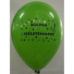   Léggömb, 26 cm, két oldalon nyomott "Boldog születésnapot", vegyes szín