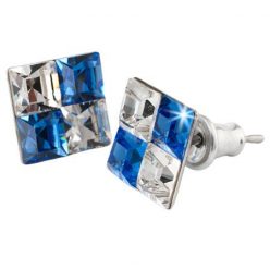   Fülbevaló, négyzet, zafírkék-fehér SWAROVSKI® kristállyal, 8mm, ART CRYSTELLA®