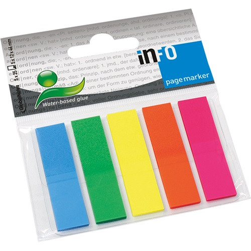 Oldaljelölő műanyag Info Notes 12x44 mm 5x25 lapos neon vegyes színek