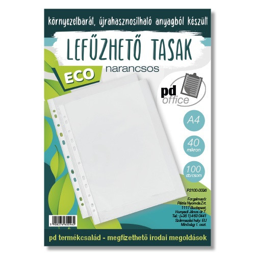 Lefűzhető tasak pd ECO A/4 40 mic. narancsos átlátszó szegéllyel 100 db/csomag